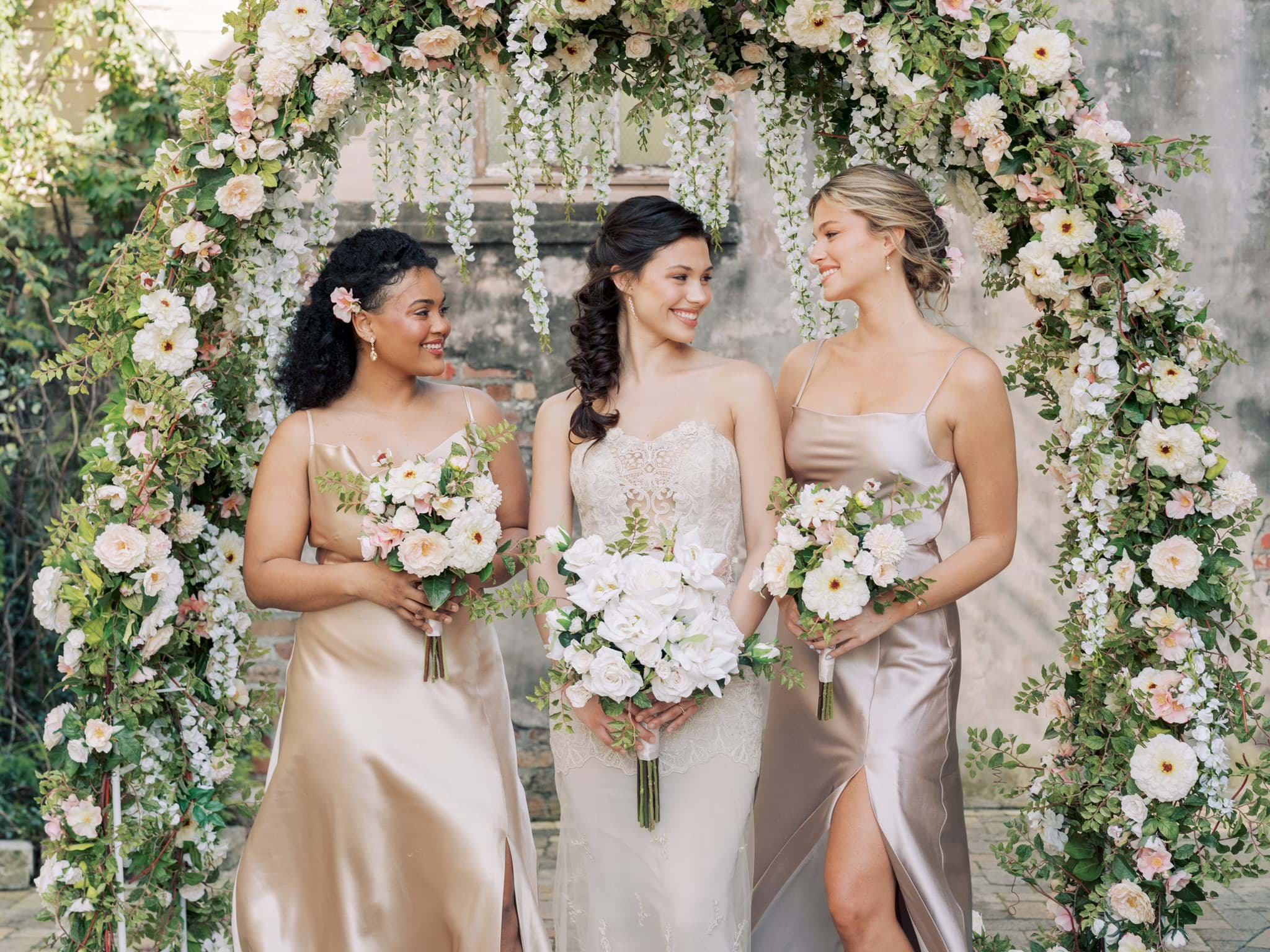 White Bridal Bouquet With Greenery, Something Borrowed BloomsPremium Silk  Flowers