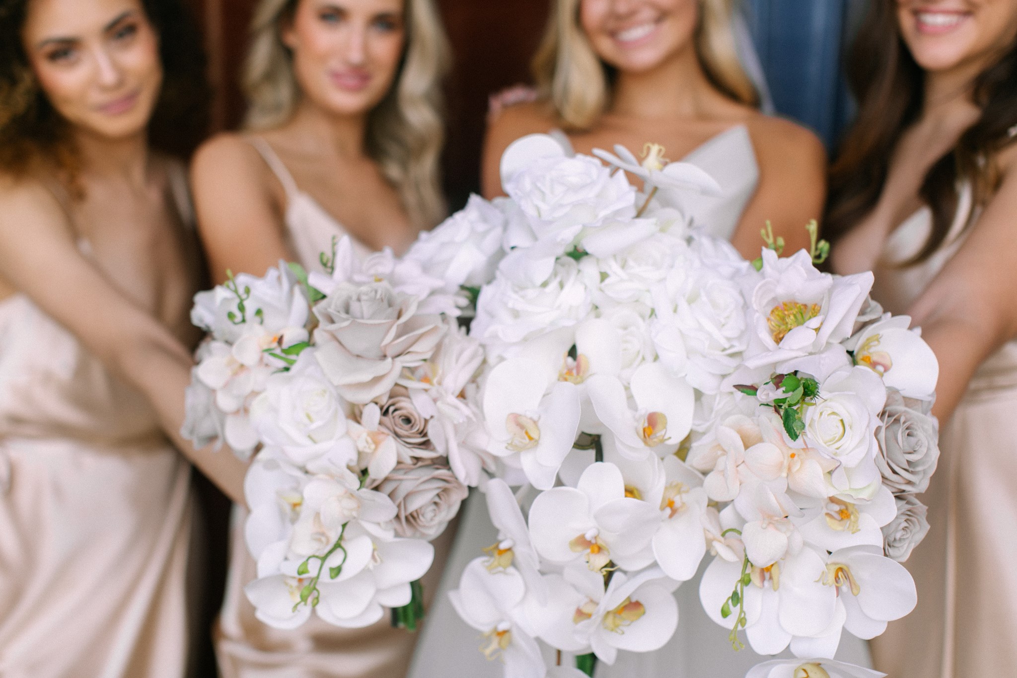 White Bridal Bouquet With Greenery, Something Borrowed BloomsPremium Silk  Flowers