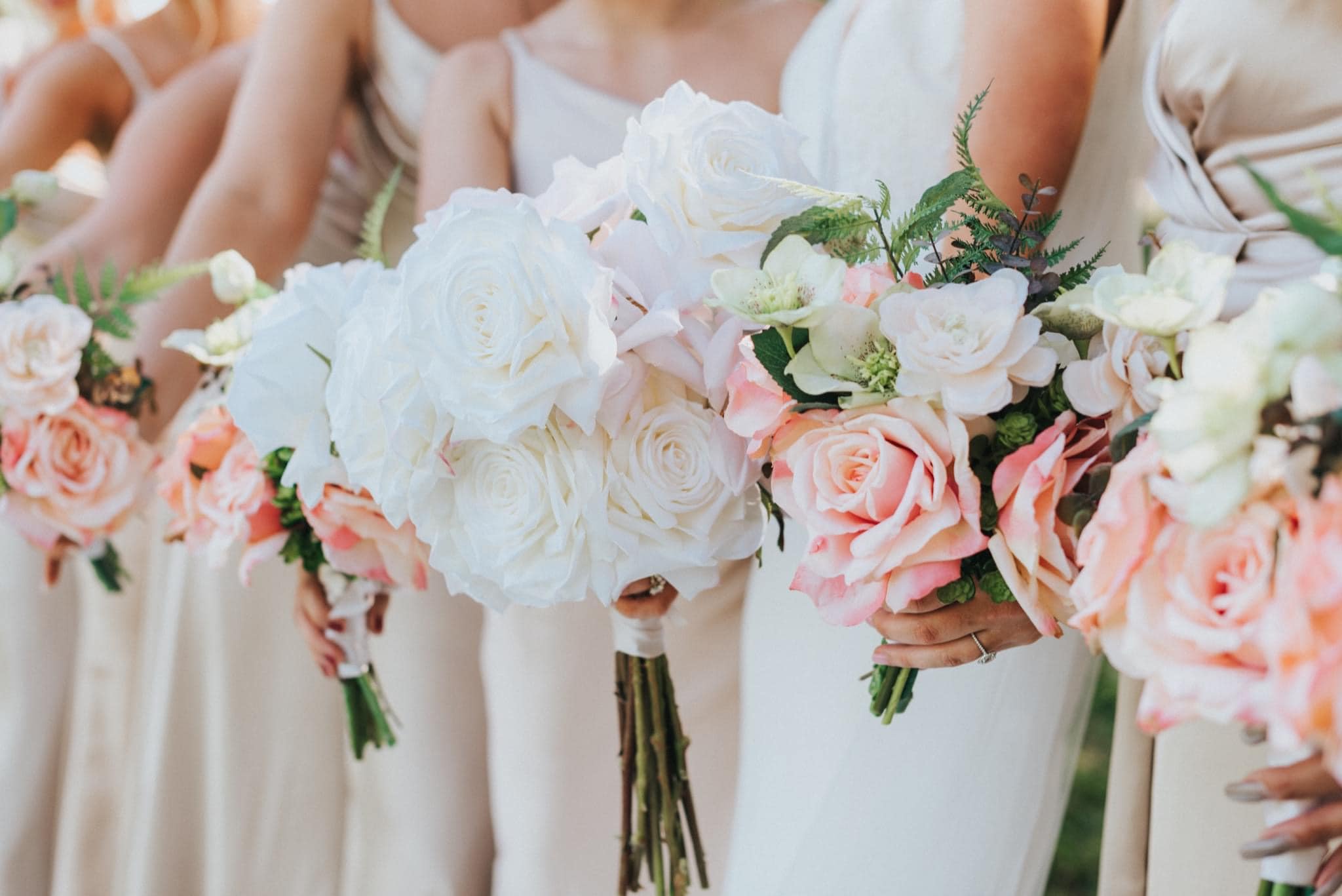 Silk Salmon and Apricot Colored Rose Bridal Bouquet, Something Borrowed  BloomsPremium Silk Flowers