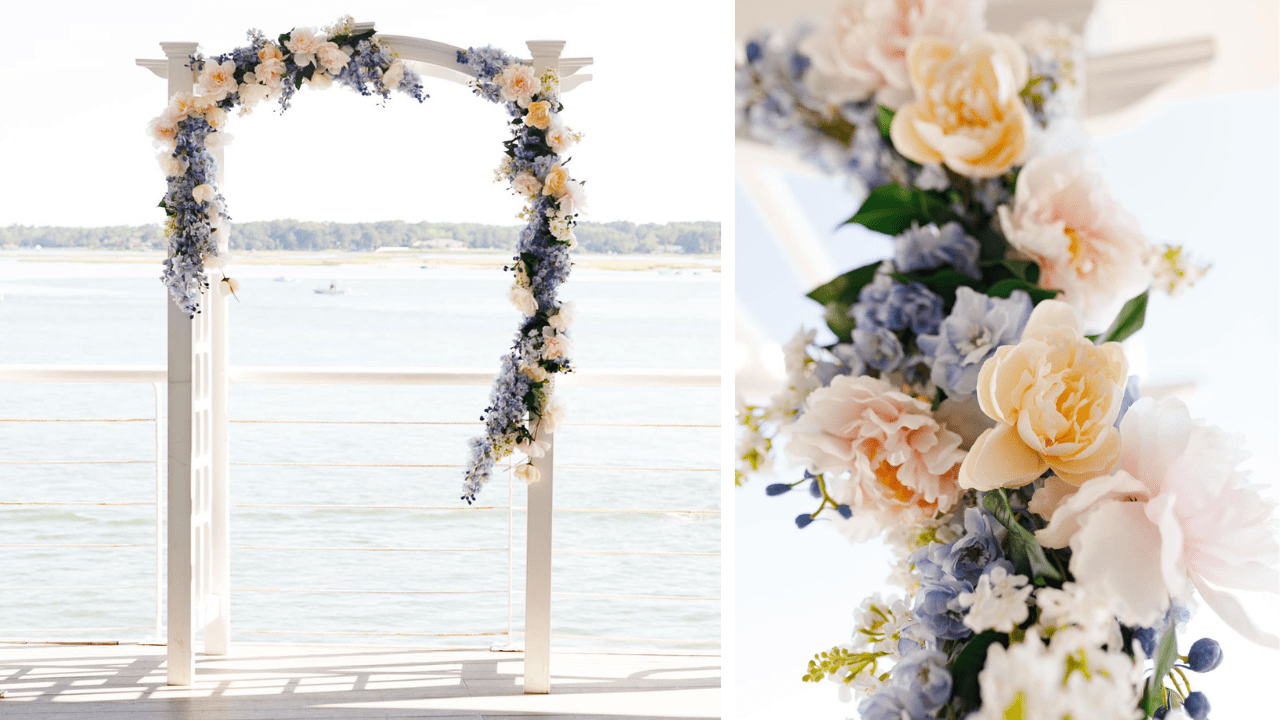 Faux White Rose and Peach Orchid Bridal Bouquet, Something Borrowed  BloomsPremium Silk Flowers