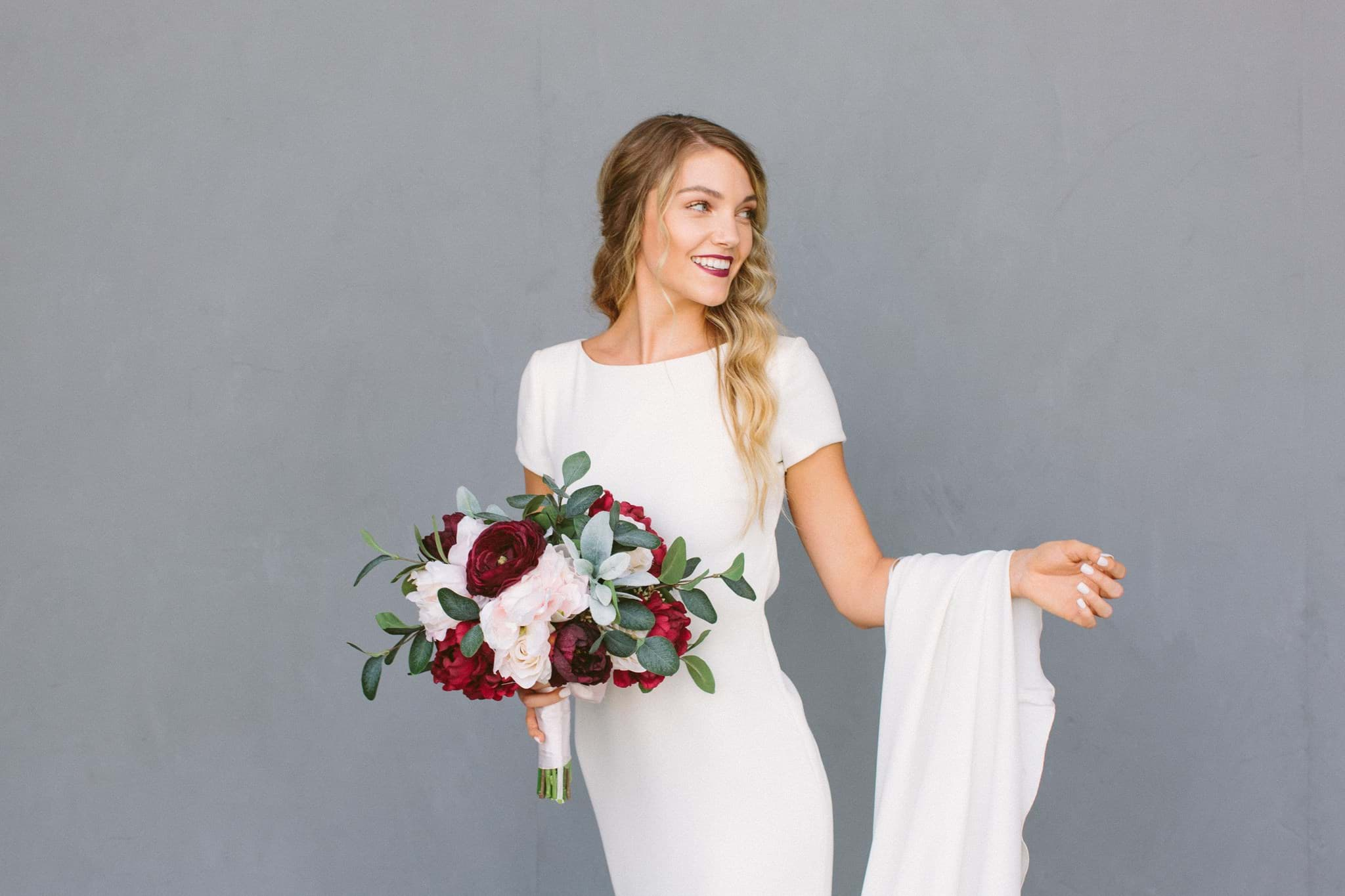 Neutral Winter Wedding Bouquet with Silk Flowers and Artificial