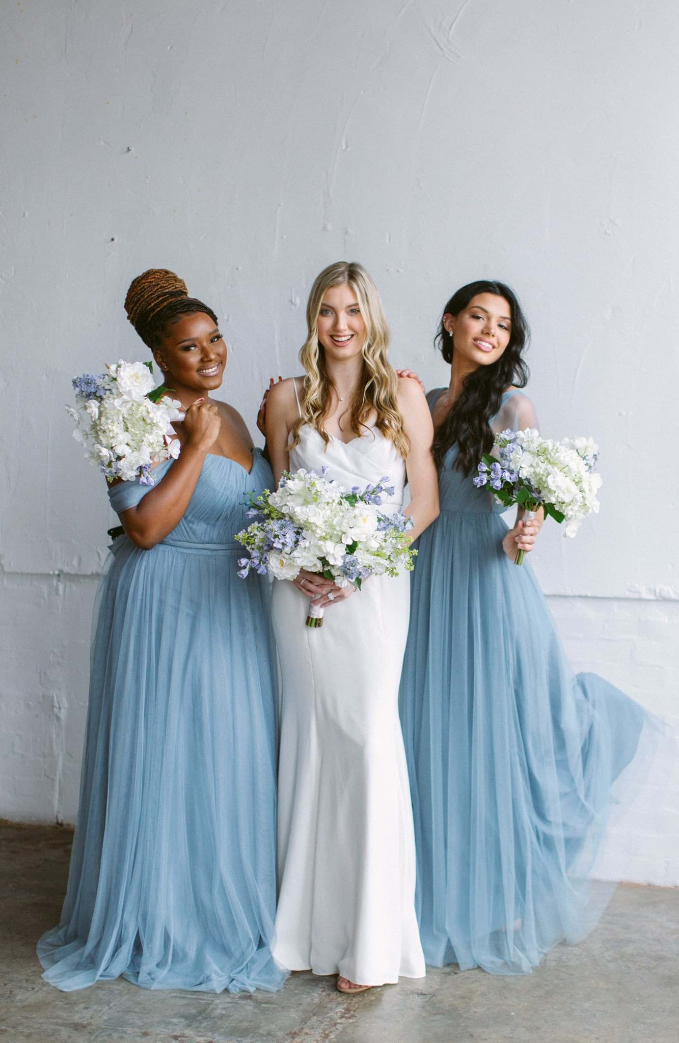 Silk Blue and White Bridesmaid Bouquets | Something Borrowed ...