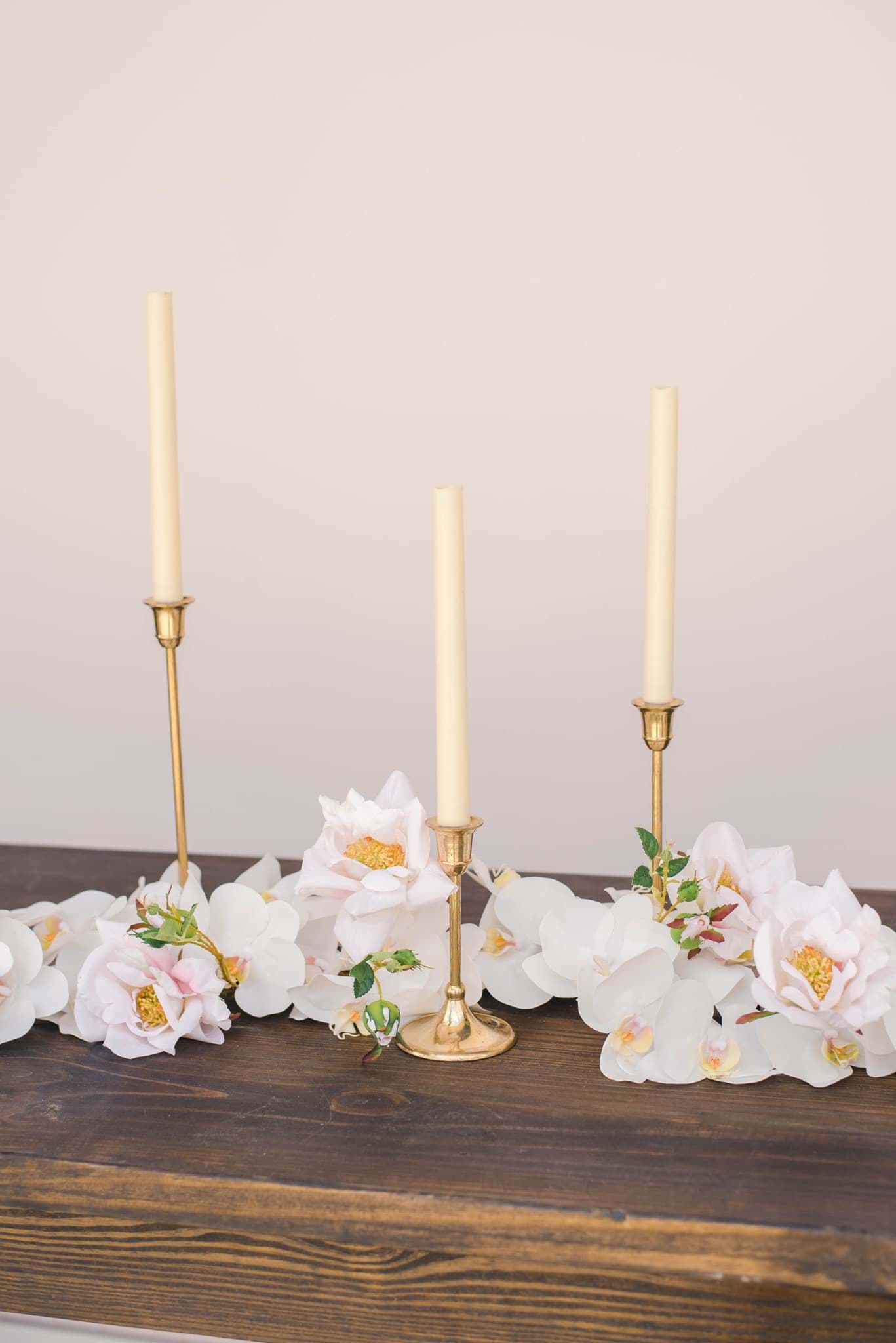 Gold Candlesticks (Set of 3), Something Borrowed BloomsPremium Silk Flowers